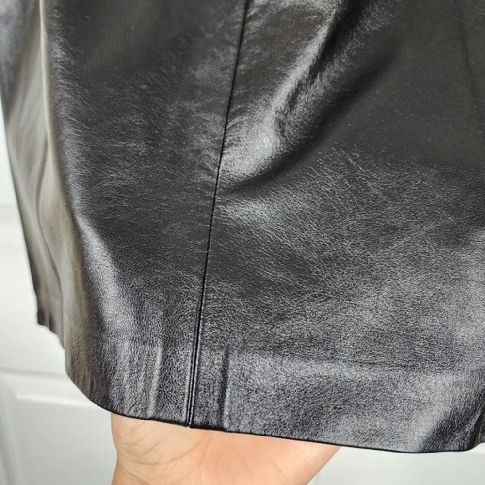 Vintage Laundry Shelli Segal Leather Wool Skirt 6 Herringbone Mixed Media 90s - Picture 13 of 15